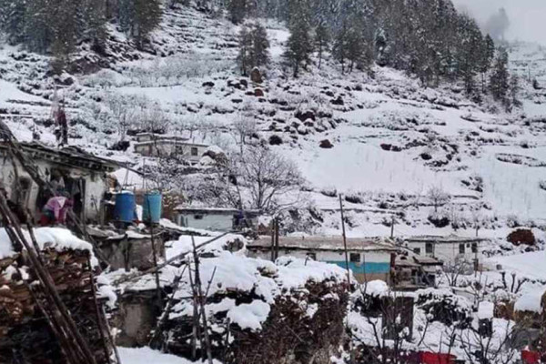 बाजुराको उच्च भेगमा वर्षासहित हिमपात हुँदा किसान खुसी