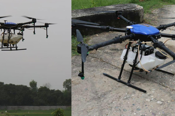 मल र विषादी छर्किने ड्रोन प्रयोग गर्ने किसान बडायक