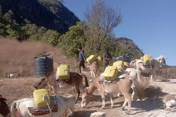 खच्चडलाई पानी बोकाएर खानेपानी ट्याङ्की निर्माण गरिँदै