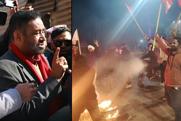 निधिमाथि दुर्व्यवहारविरुद्ध जनकपुरमा आक्रोश: गगनको पुतला दहन