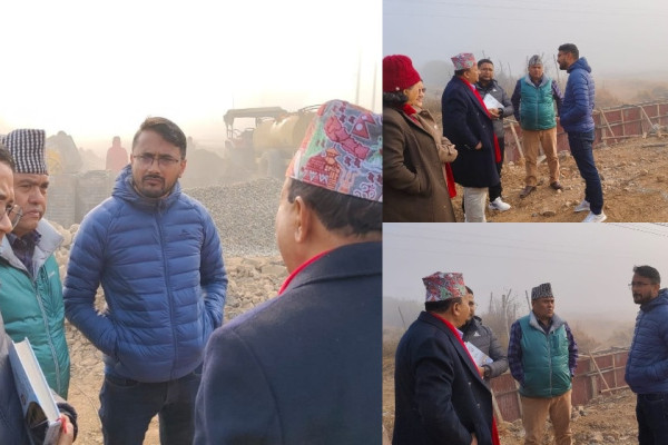 घोराही-तुलसीपुर चारलेन सडकको प्रगति अनुगमन गर्न महासचिव पोखरेल निर्माण स्थलमा