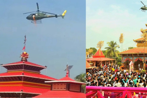 हेलिकप्टरबाट कंङ्कालिनी र छिन्नमस्ता मन्दिरमा पुष्पवृष्टि